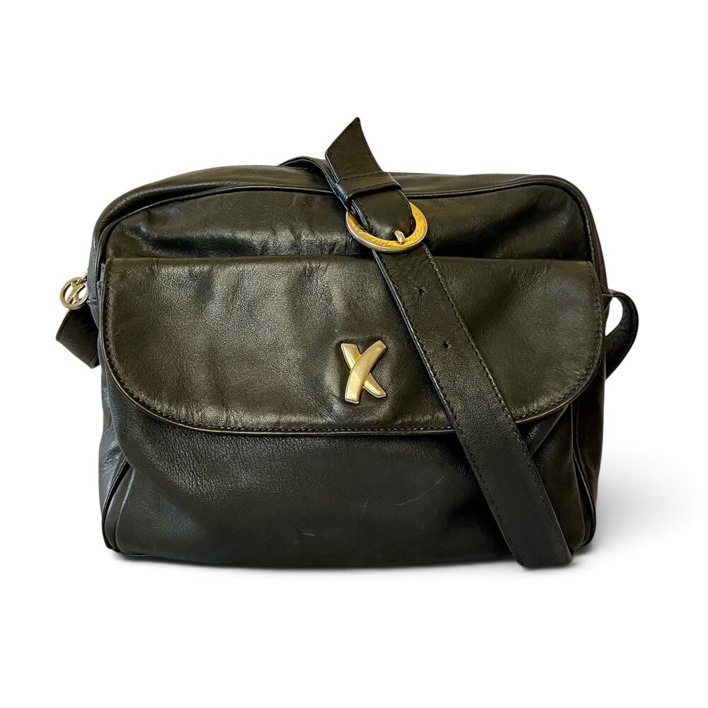 Vintage Paloma Picasso Black Leather Camera Bag Handbag - Made in Italy